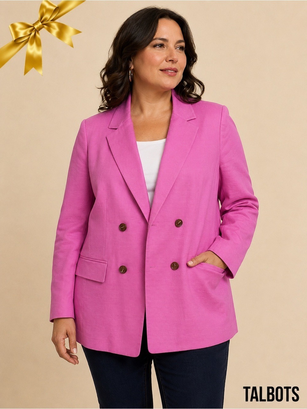 Talbots Lilac Pink Double Breasted Blazer Jacket Size 12 NWT